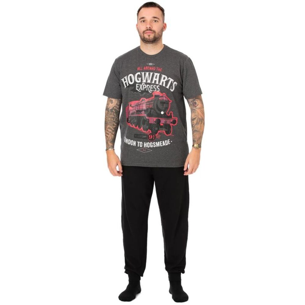 Harry Potter Mens Hogwarts Express Long Pyjama Set / Gray/Black